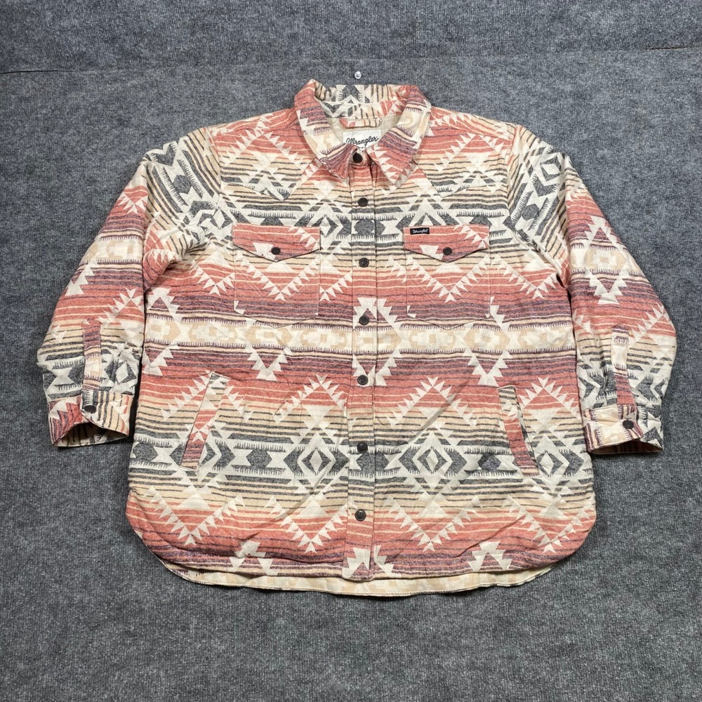 Wrangler Women XXL Quilted Southwestern Shacket Geometric Cotton Shirt Jacket